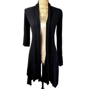 SALVATORE FERRAGAMO CARDIGAN BLACK KNIT OPEN FRONT ASYMMETRIC HEM SZ S *DAMAGED*